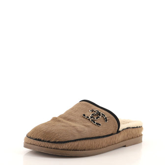 Chanel Women's Chain CC Mules Pony Hair and Shearling