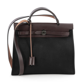 Hermes Herbag Zip Leather and Toile 31 Black 1825701