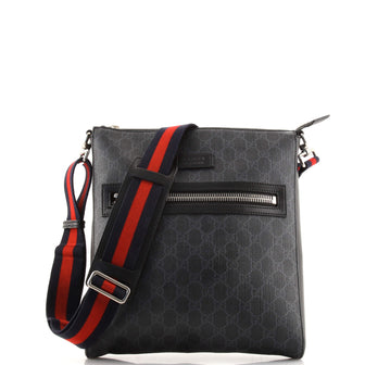 Gucci Web Strap Front Zip Messenger Bag GG Coated Canvas Medium