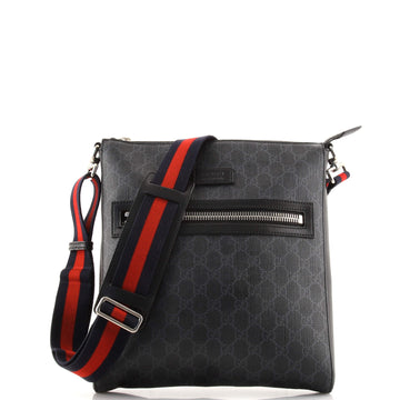 Gucci Web Strap Front Zip Messenger Bag GG Coated Canvas Medium