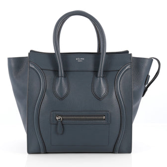 Celine Luggage Handbag Grainy Leather Mini Blue 1826401