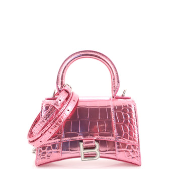 Balenciaga Hourglass Top Handle Bag Crocodile Embossed Leather XS