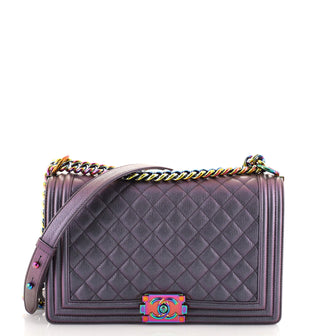 Chanel Boy Flap Bag Quilted Iridescent Goatskin New Medium