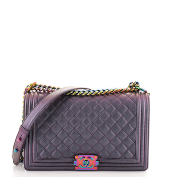 Chanel Boy Flap Bag Quilted Iridescent Goatskin New Medium