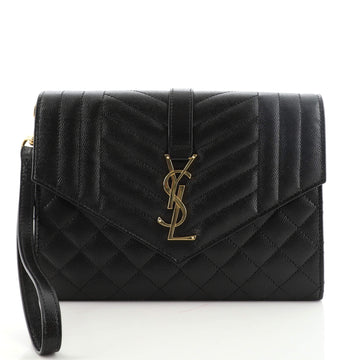 Saint Laurent Classic Monogram Envelope Wristlet Clutch Mixed Matelasse Leather