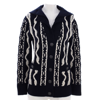 Chanel Women's Nautical Cable Knit Cardigan Wool and Cashmere Blend
