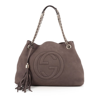 Gucci Soho Shoulder Bag Chain Strap Nubuck Medium Gray