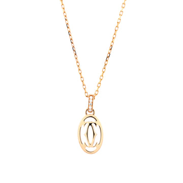 Cartier Logo Double C Pendant Necklace 18K Rose Gold with Diamonds