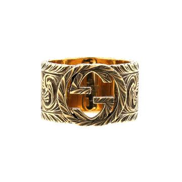 Gucci Interlocking G Arabesque Ring 18K Yellow Gold Wide