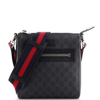 Gucci Web Strap Front Zip Messenger Bag GG Coated Canvas Small