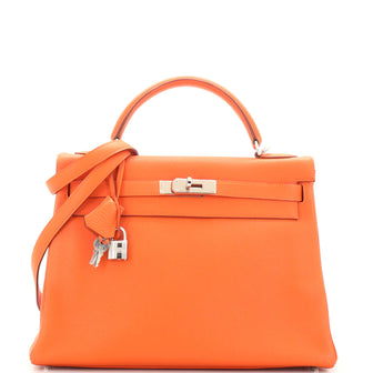 Hermes Kelly Handbag Orange Togo with Palladium Hardware 32