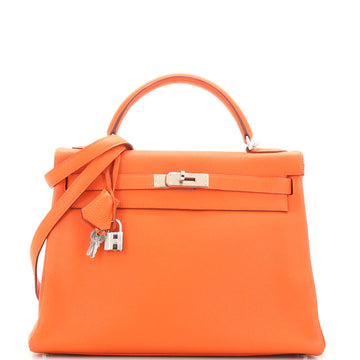 Hermes Kelly Handbag Orange Togo with Palladium Hardware 32