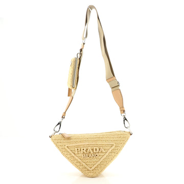 Prada Triangle Logo Zip Crossbody Bag Crochet Raffia Small