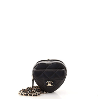 Chanel CC in Love Heart Chain Necklace Zip Coin Purse Quilted Lambskin