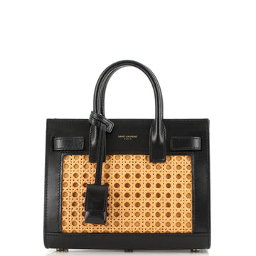 Saint Laurent Sac de Jour Bag Leather and Woven Wicker Nano