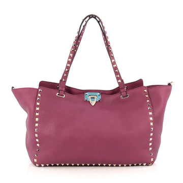 Valentino Rockstud Tote Pebbled Leather Medium Pink 1827401