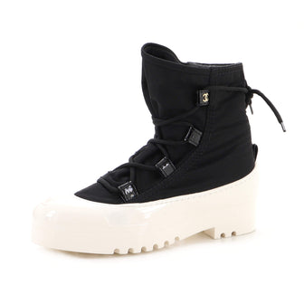 Chanel Women's Lace Up Snow Ankle Boots Nylon with Rubber