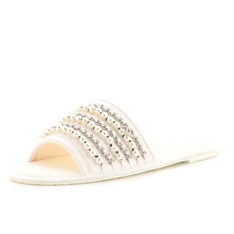 Chanel Women's Chain and Pearl Slipper Sandals Leather with Metal and Faux Pearls