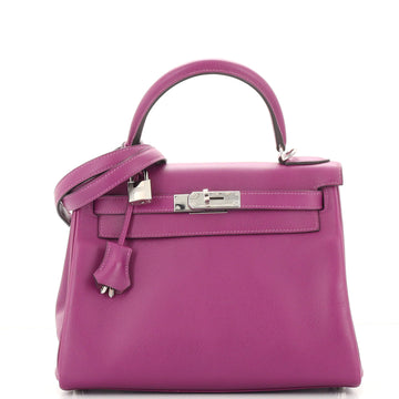 Hermes Kelly Handbag Purple Evercolor with Palladium Hardware 28