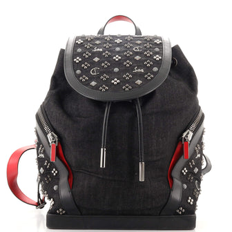 Christian Louboutin Explorafunk Backpack Studded Denim with Leather