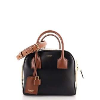 Burberry Cube Bag Leather with Vintage Check Canvas Small