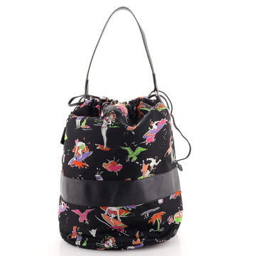 Prada Drawstring Bucket Bag Printed Tessuto Medium