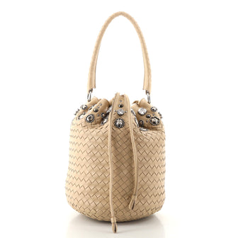 Bottega Veneta Drawstring Handle Bag Embellished Intrecciato Nappa Medium
