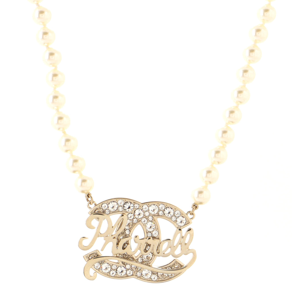 Chanel Pharrell CC Necklace Faux Pearls with Crystal Embellished Metal Gold  18274079