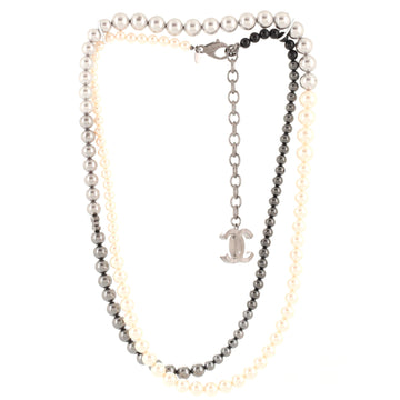 Chanel CC Long Necklace Faux Pearls and Metal