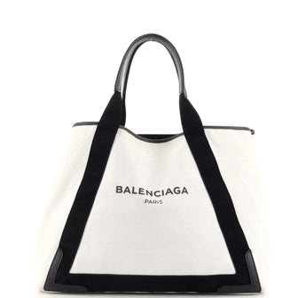 Balenciaga Navy Cabas Canvas with Leather Large