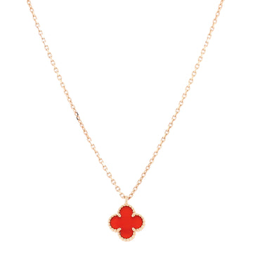 Van Cleef & Arpels Sweet Alhambra Pendant Necklace 18K Rose Gold and Carnelian