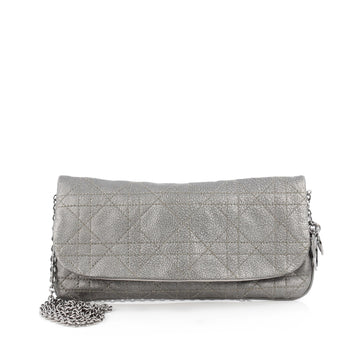 Christian Dior Lady Dior Chain Convertible Clutch Stitched Cannage Leather Silver 1827503