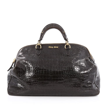 Miu Miu St. Cocco Bowler Bag Crocodile Embossed Patent 1828101