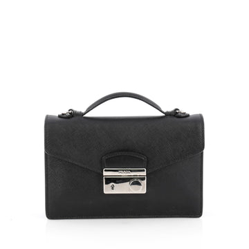 Prada Convertible Sound Bag Vernice Saffiano Leather Mini Black 1828602