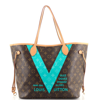 LOUIS VUITTON Monogram Neverfull MM Tote Bag Brown Turquoise