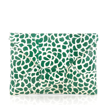 Oscar de la Renta Grafton Flat Envelope Clutch Printed Snakeskin Large Green 1829001