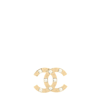 Chanel CC Paris Button Brooch Metal with Crystals