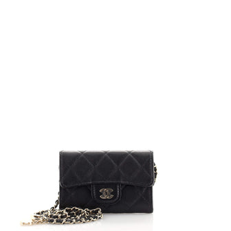 Chanel Classic Flap Card Holder on Chain Quilted Caviar Mini