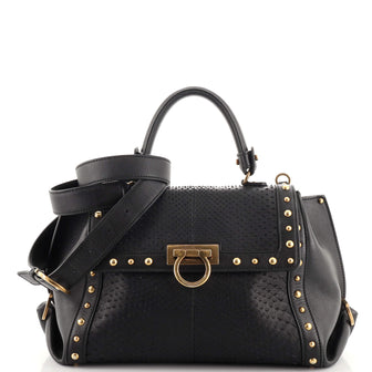 Salvatore Ferragamo Sofia Satchel Studded Python Medium