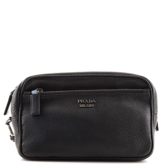 Prada Wristlet Zip Pouch Cervo Leather Small