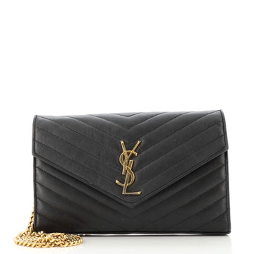 Saint Laurent Classic Monogram Wallet on Chain Matelasse Chevron Leather Medium