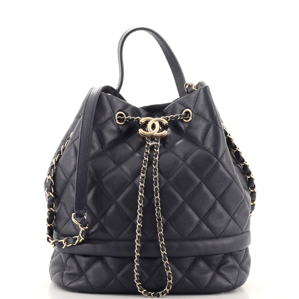 Chanel Rolled Up Drawstring Bucket Bag Quilted Caviar Large Blue 18296320