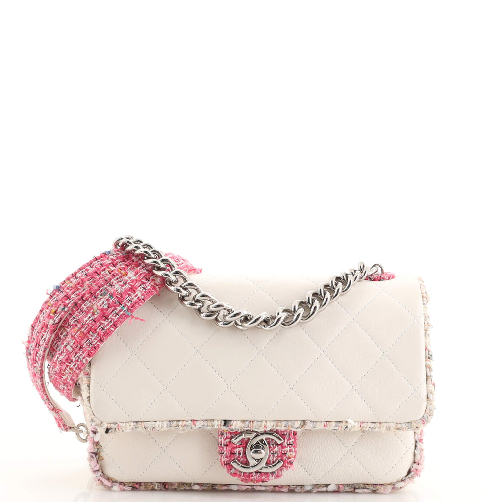 Chanel Elegant Trim Single Flap Bag Quilted Lambskin with Tweed