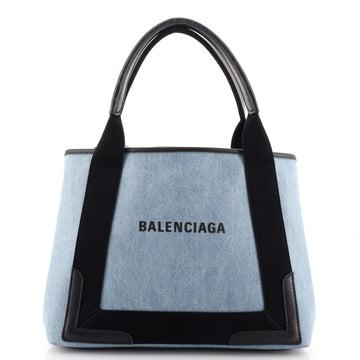 Balenciaga Navy Cabas Coated Denim with Leather Small