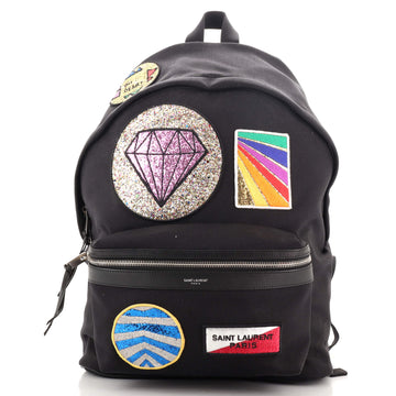 Saint Laurent City Backpack Patch Embellished Canvas Medium