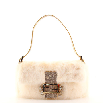 Fendi Baguette Bag Fur with Lizard and Crystals