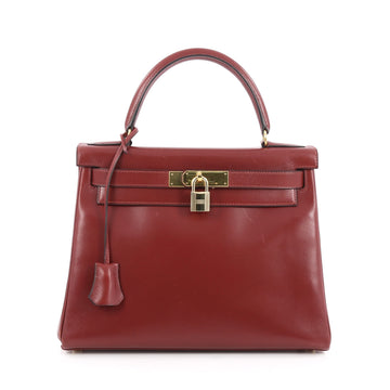 Hermes Kelly Handbag Red Box Calf with Gold Hardware 28 Red