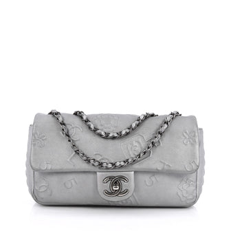 Chanel Precious Symbols SIngle Flap Bag Embossed Leather Medium Silver