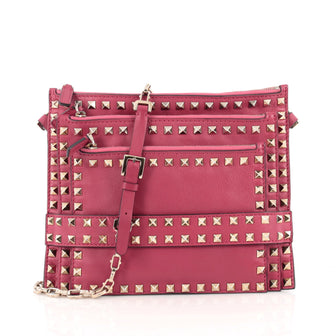 Valentino Rockstud Triple Zip Clutch Leather Pink 1830103