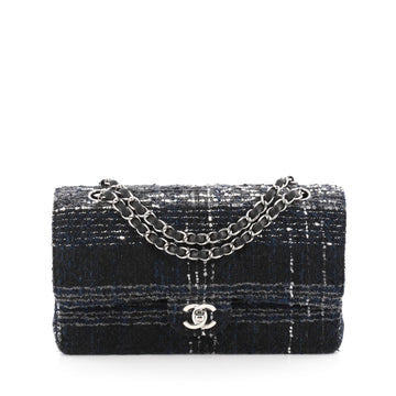 Chanel Vintage Classic Double Flap Bag Quilted Tweed Medium Blue 1830601